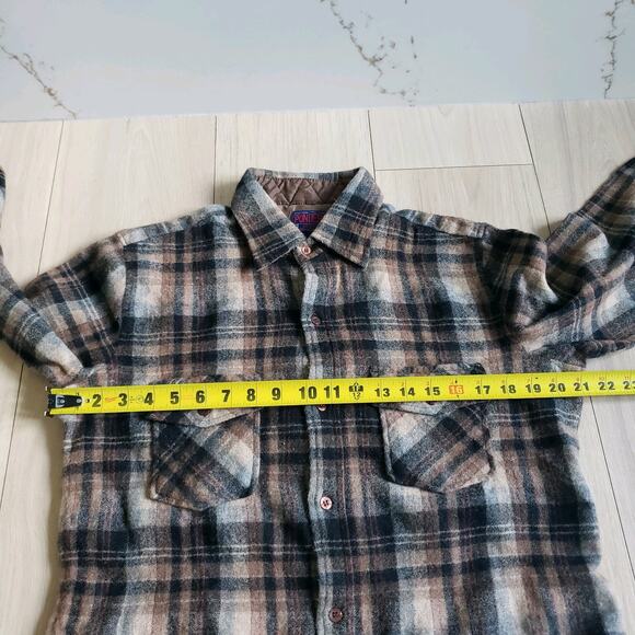 VTG Ponderosa Wool Shirt Mens S Brown Plaid Flannel Shacket Korea Barn 90s - Picture 5 of 5